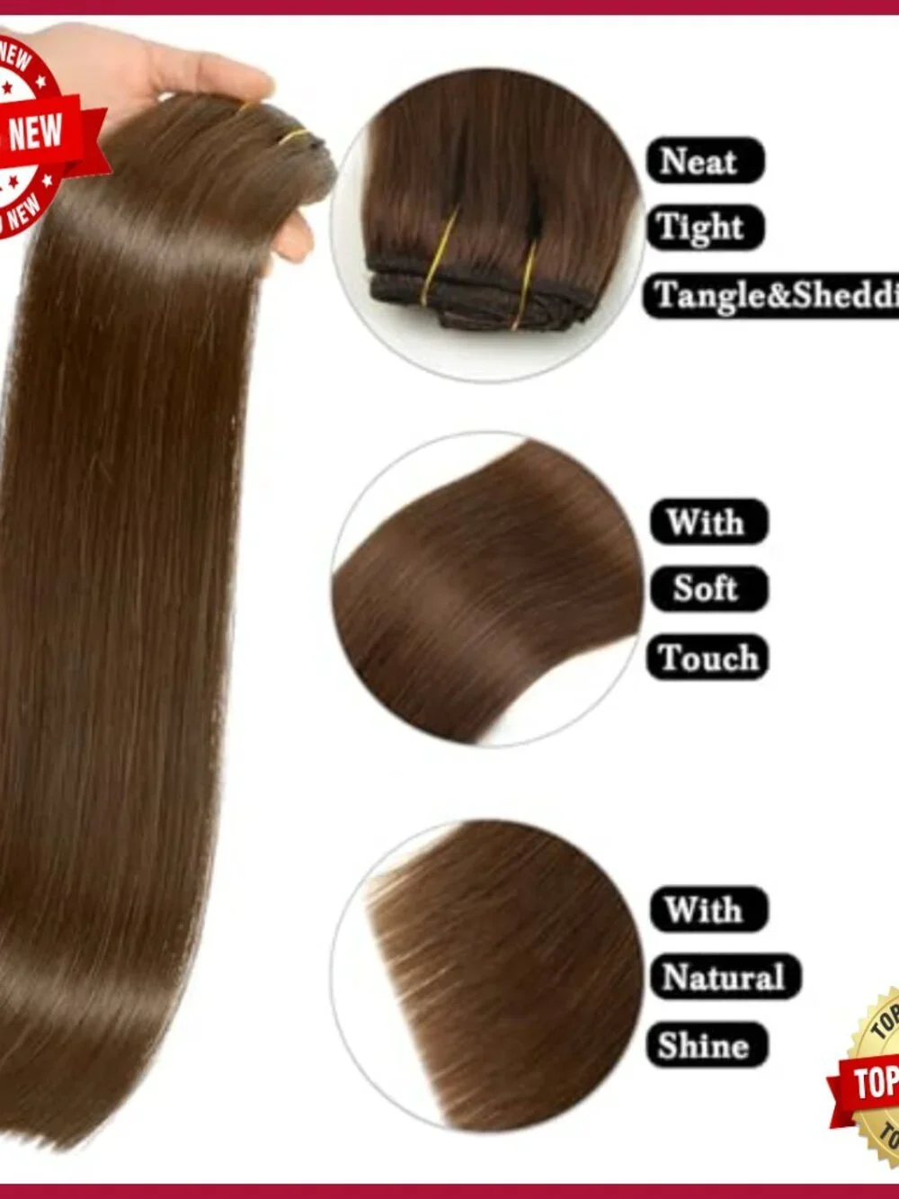 24 Inch Clip In Human Hair Extensions Double Weft 8pcs Seamless